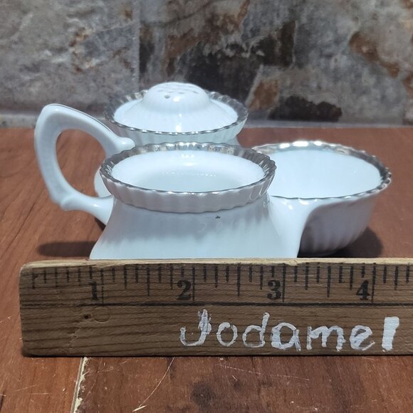 Vintage Victoria Czechoslovakia Porcelain Cruet Set Salt Pepper And Mustard - Picture 9 of 12